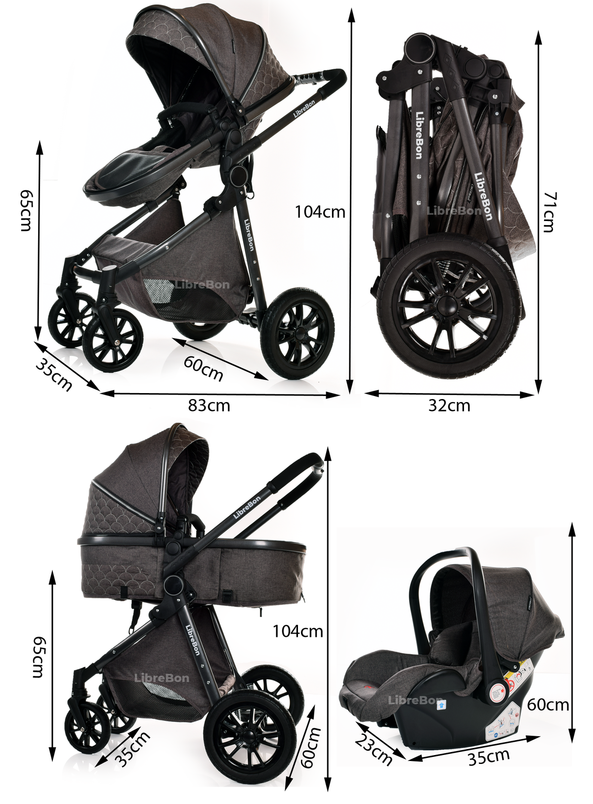 Librebon Baby Pram Buggy Travel System With Car Seat Blue Denim