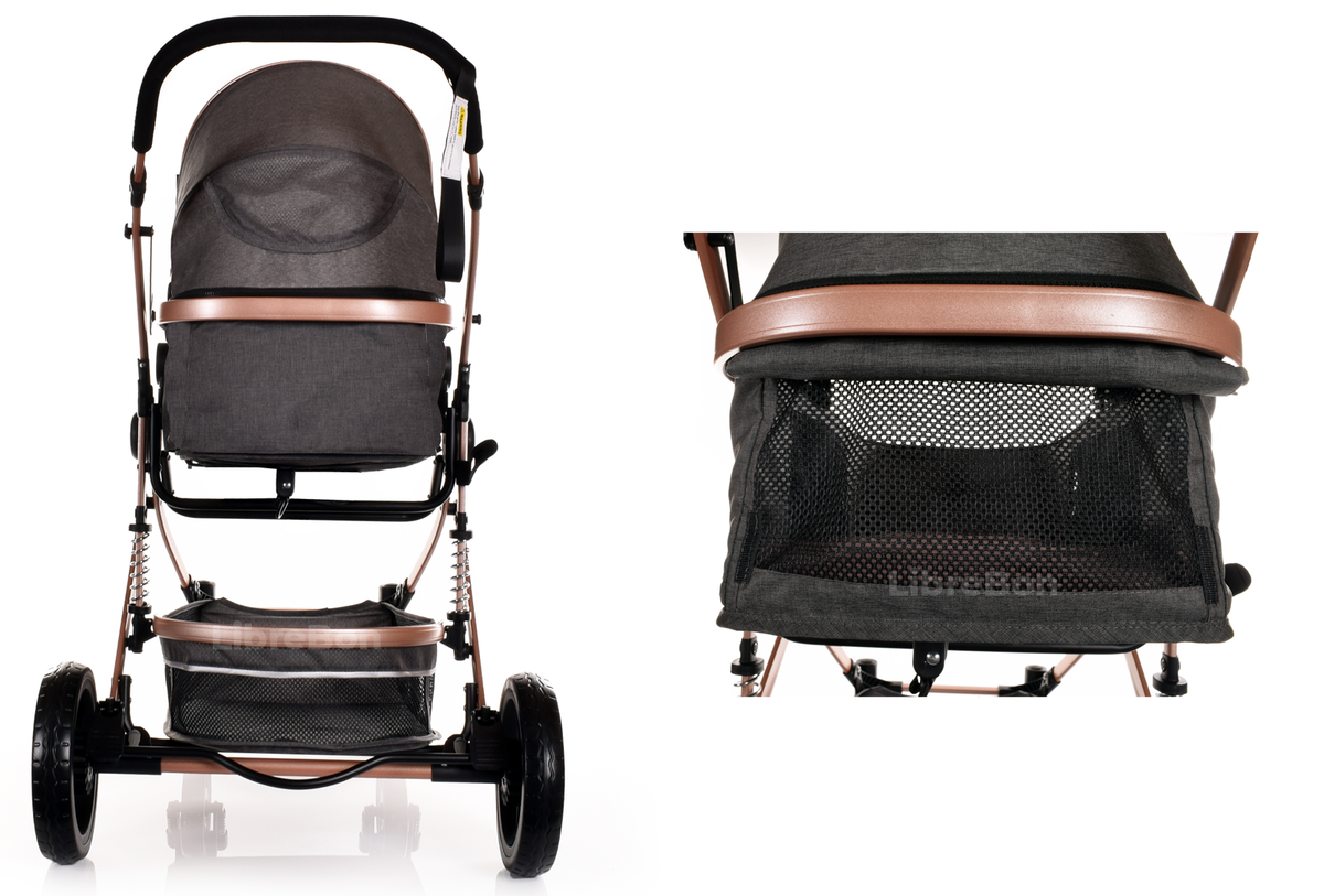 Librebon Baby Pram  Pushchair Buggy 3 in 1 Travel System With Car Seat Black Silver