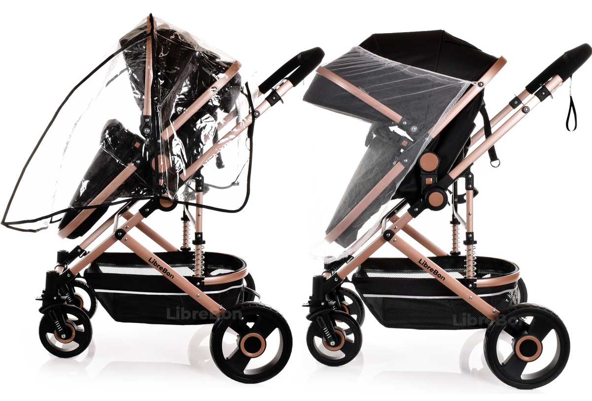 Librebon Baby Pram  Pushchair Buggy 3 in 1 Travel System With Car Seat Black Silver