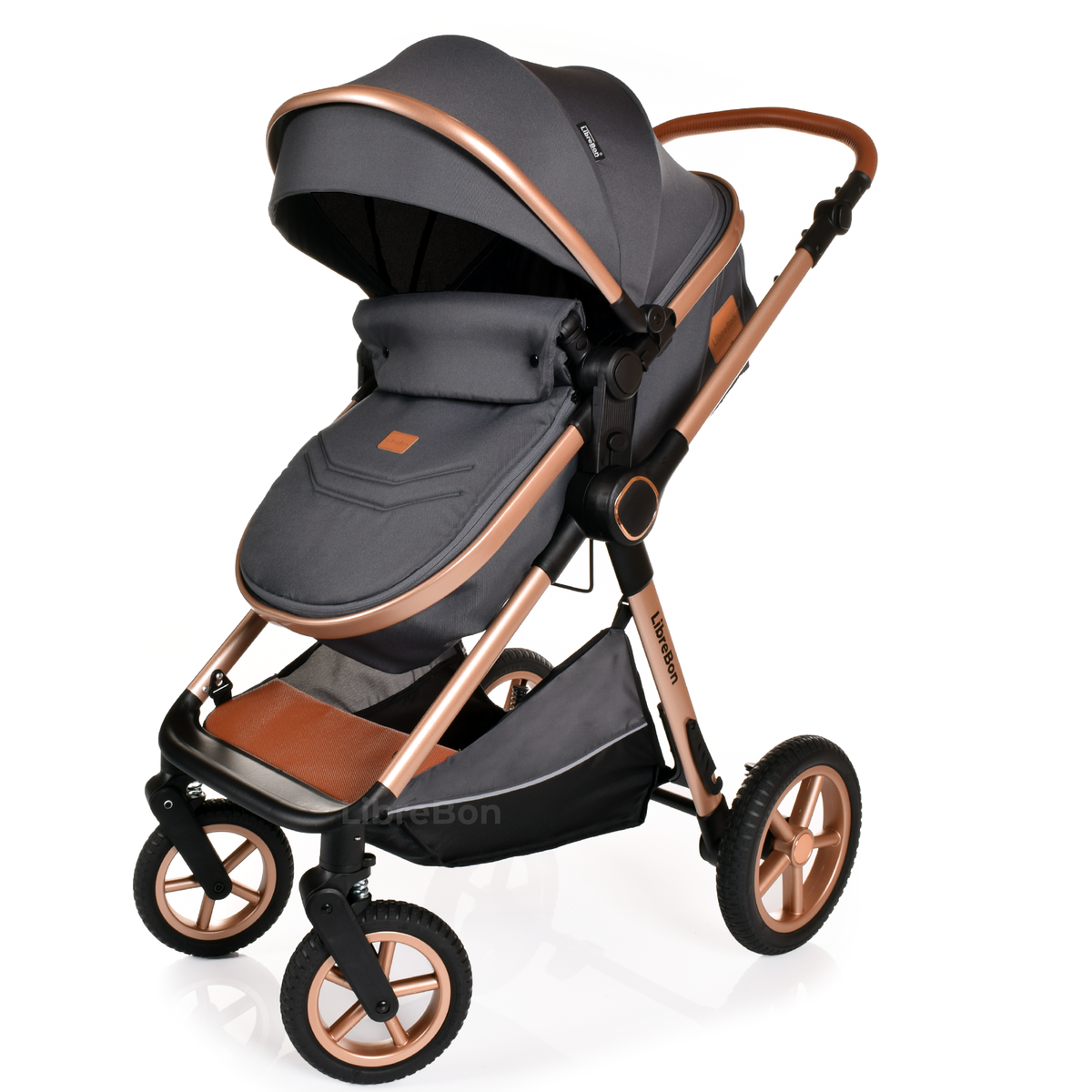 Librebon Baby Pram Pushchair Foldable Buggy Travel System With Car Seat From Birth Grey Gold