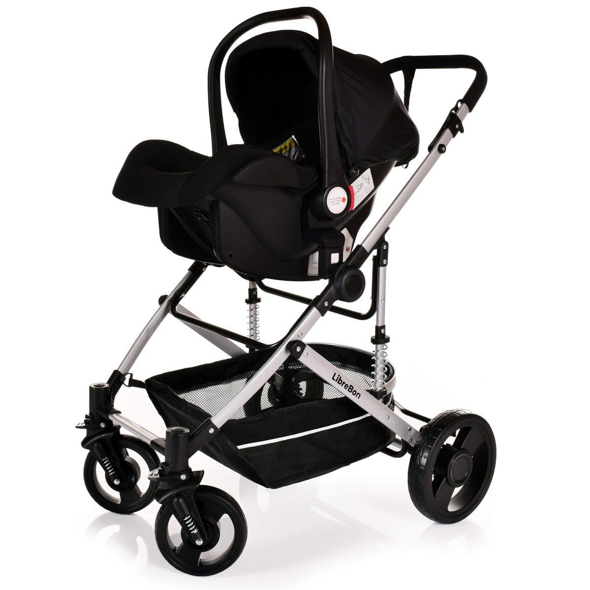 Librebon Baby Pram  Pushchair Buggy 3 in 1 Travel System With Car Seat Black Silver