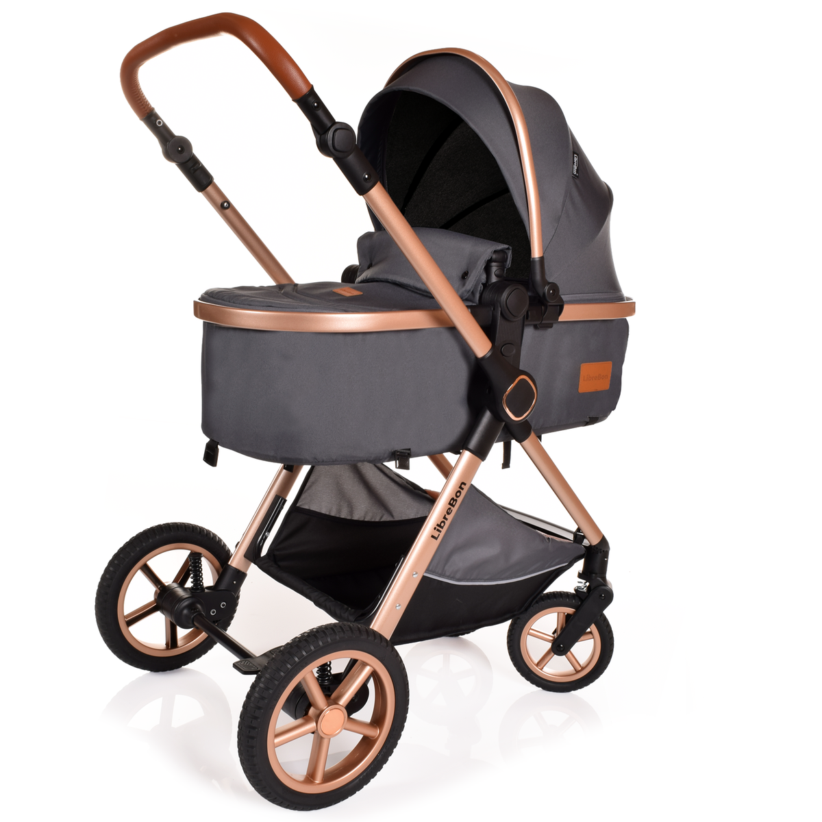 Librebon Baby Pram Pushchair Foldable Buggy Travel System With Car Seat From Birth Grey Gold
