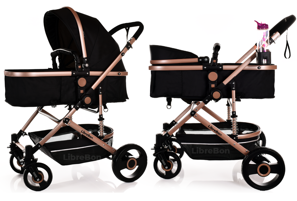 Librebon Baby Pram  Pushchair Buggy 3 in 1 Travel System With Car Seat Black