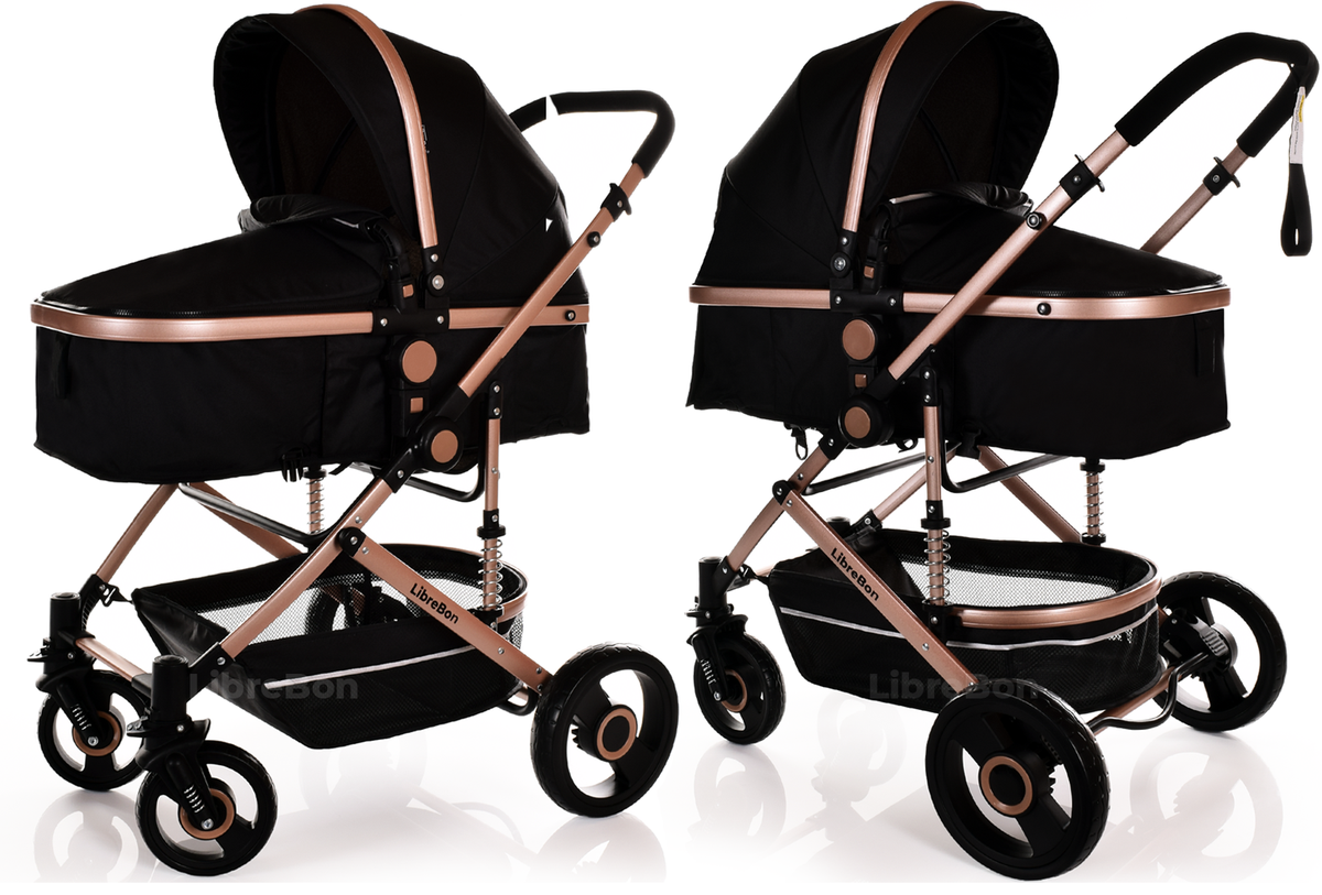 Librebon Baby Pram  Pushchair Buggy 3 in 1 Travel System With Car Seat Black Silver