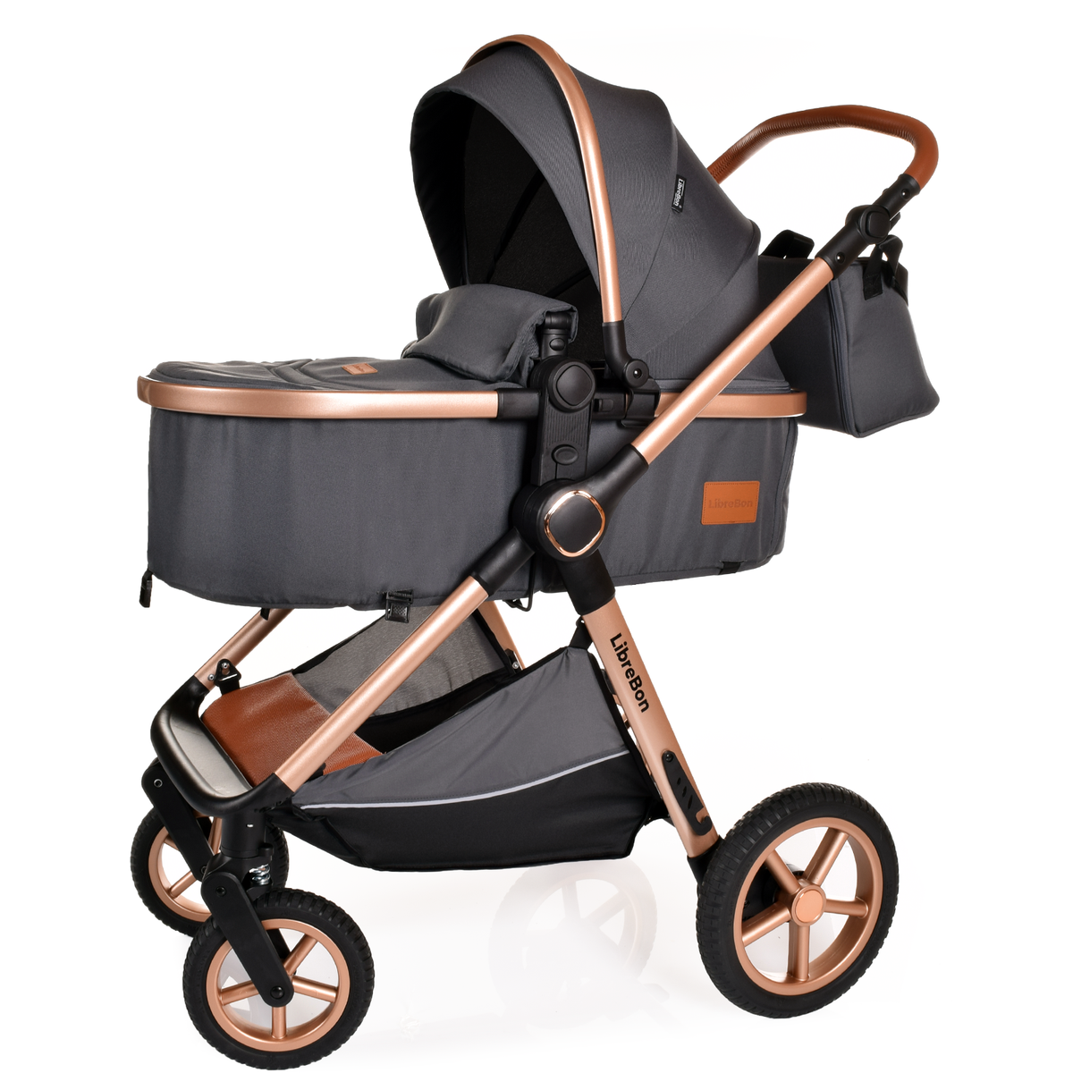 Librebon Baby Pram Pushchair Foldable Buggy Travel System With Car Seat From Birth Grey Gold
