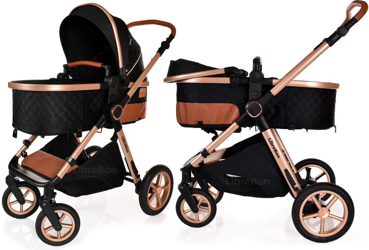 Librebon Baby Pram Buggy Travel System With Car Seat Black Gold