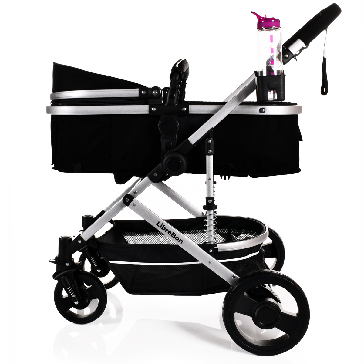 Librebon Baby Pram  Pushchair Buggy 3 in 1 Travel System With Car Seat Black Silver