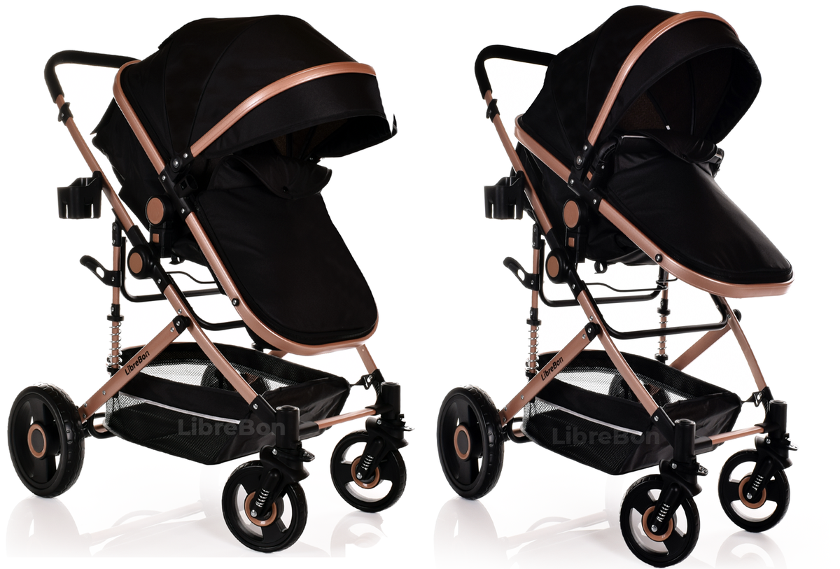 Librebon Baby Pram  Pushchair Buggy 3 in 1 Travel System With Car Seat Black Silver
