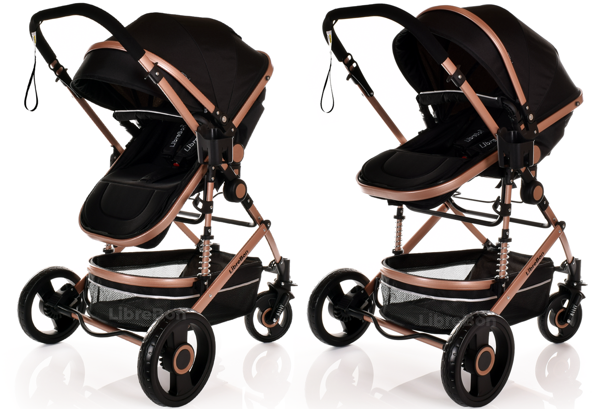 Librebon Baby Pram  Pushchair Buggy 3 in 1 Travel System With Car Seat Black Silver