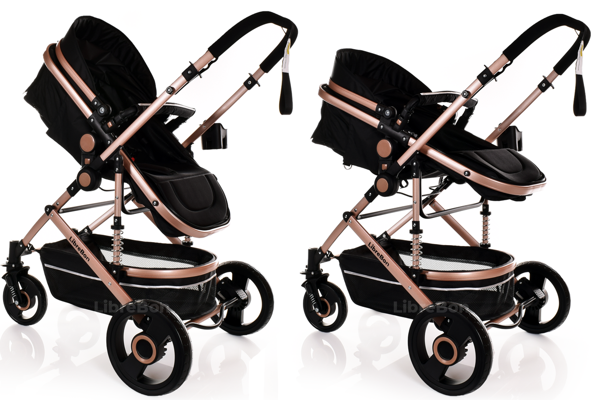 Librebon Baby Pram  Pushchair Buggy 3 in 1 Travel System With Car Seat Black