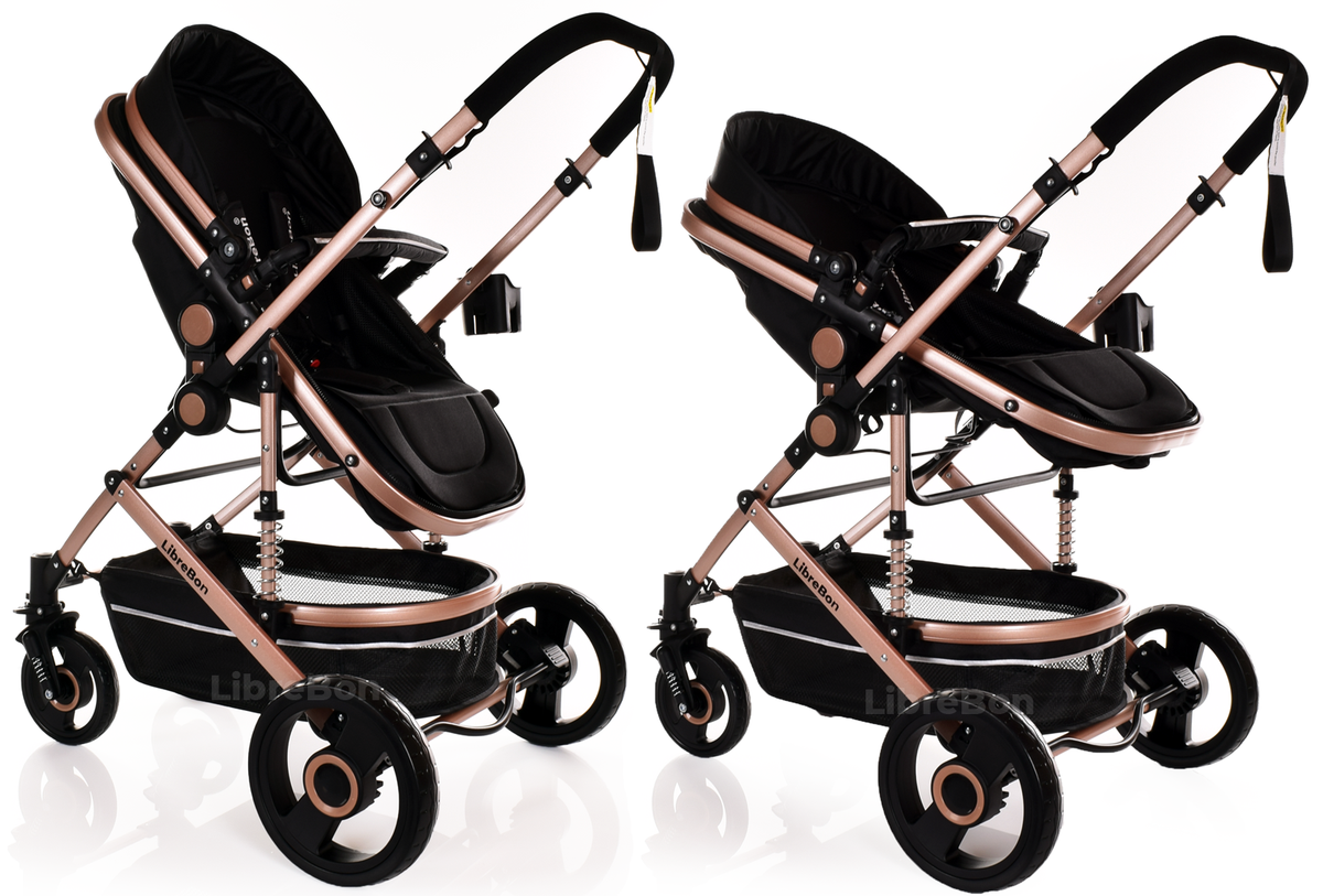 Librebon Baby Pram  Pushchair Buggy 3 in 1 Travel System With Car Seat Black