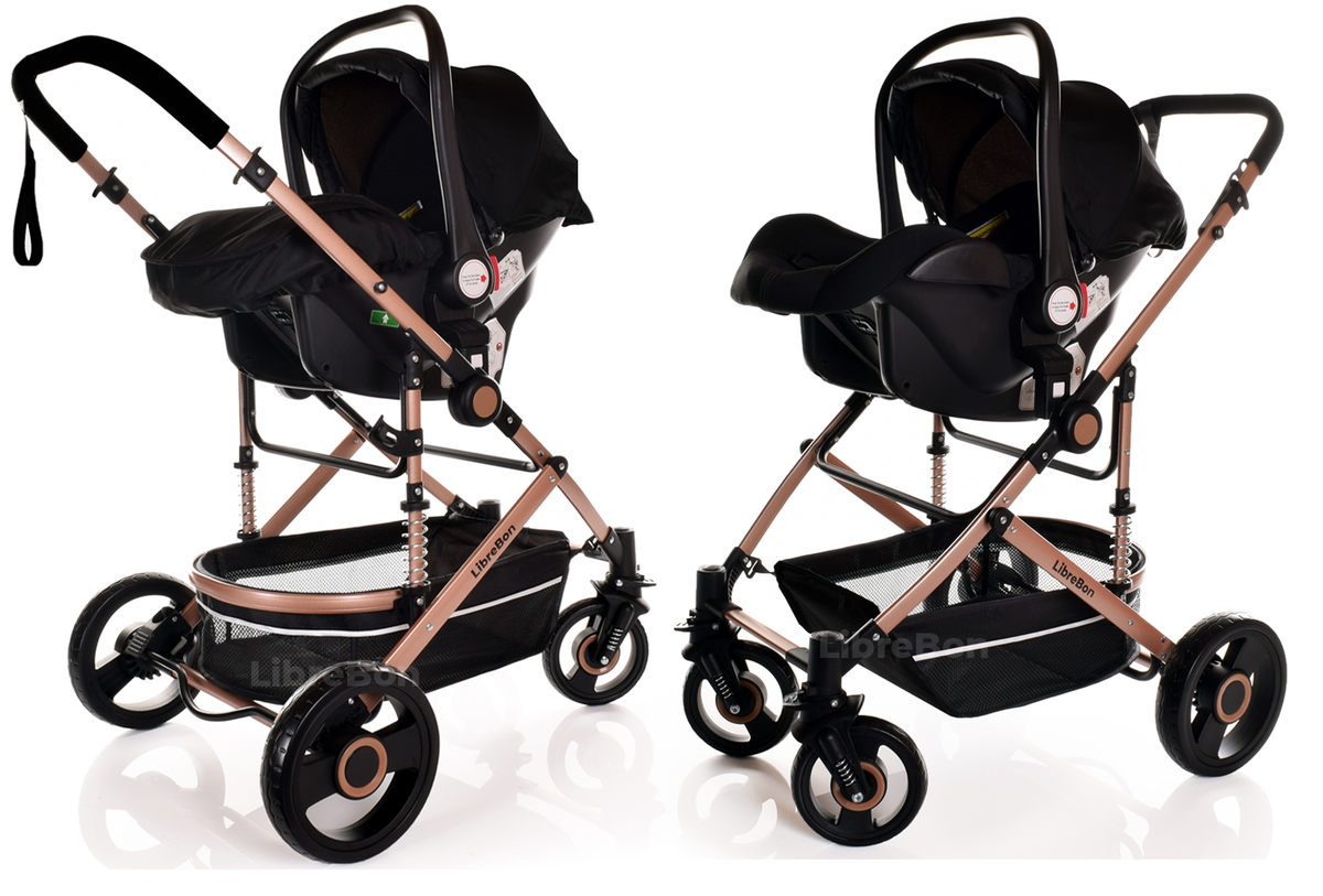 Librebon Baby Pram  Pushchair Buggy 3 in 1 Travel System With Car Seat Black Silver