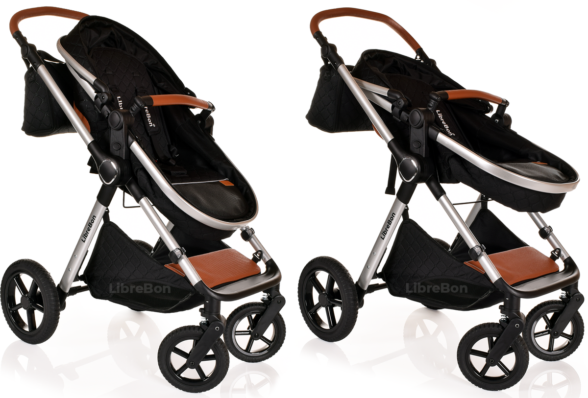 Librebon Baby Pram Buggy Travel System With Car Seat Black Silver