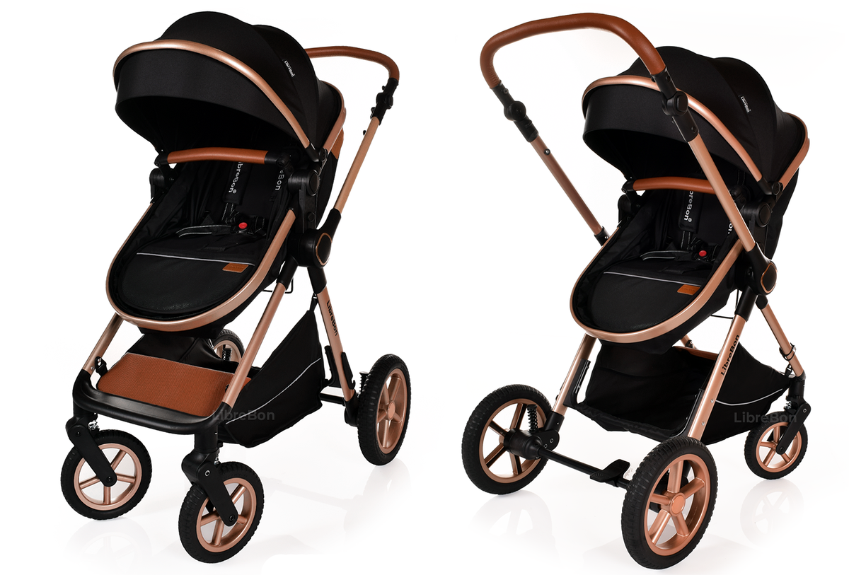 Librebon Baby Pram Pushchair Foldable Buggy Travel System With Car Seat From Birth Blue Gold