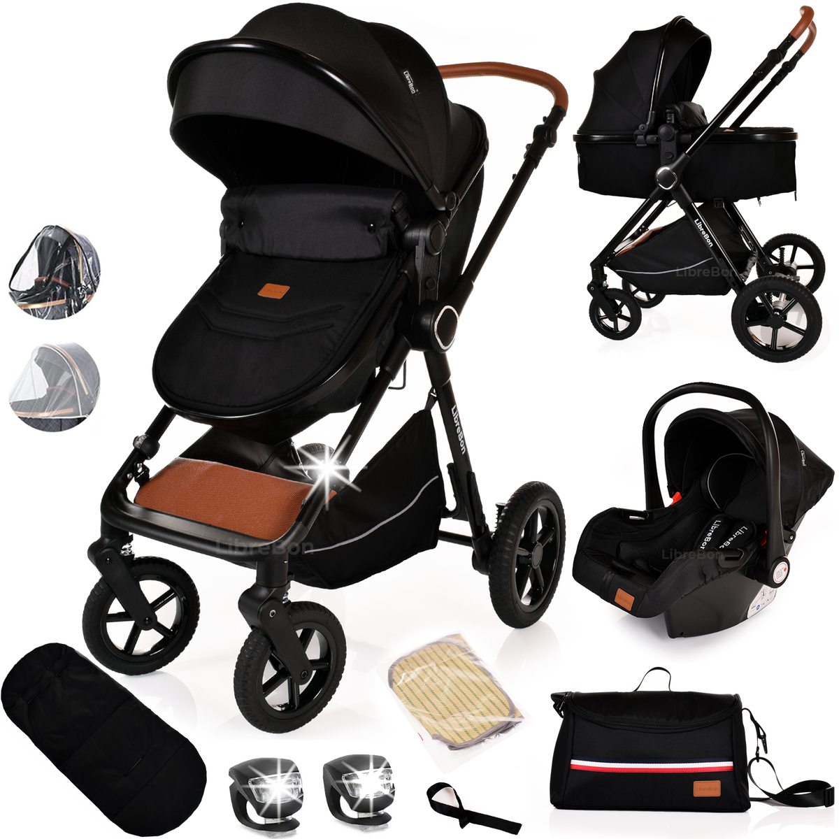Librebon Baby Pram Pushchair Foldable Buggy Travel System With Car Seat From Birth Black Black