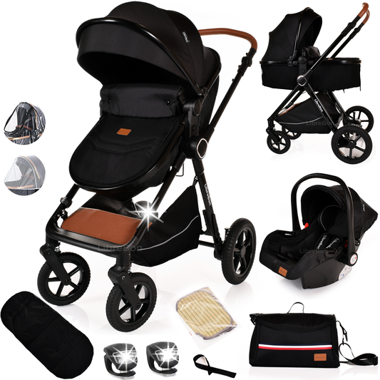 Librebon Baby Pram Pushchair Foldable Buggy Travel System With Car Seat From Birth Black Black