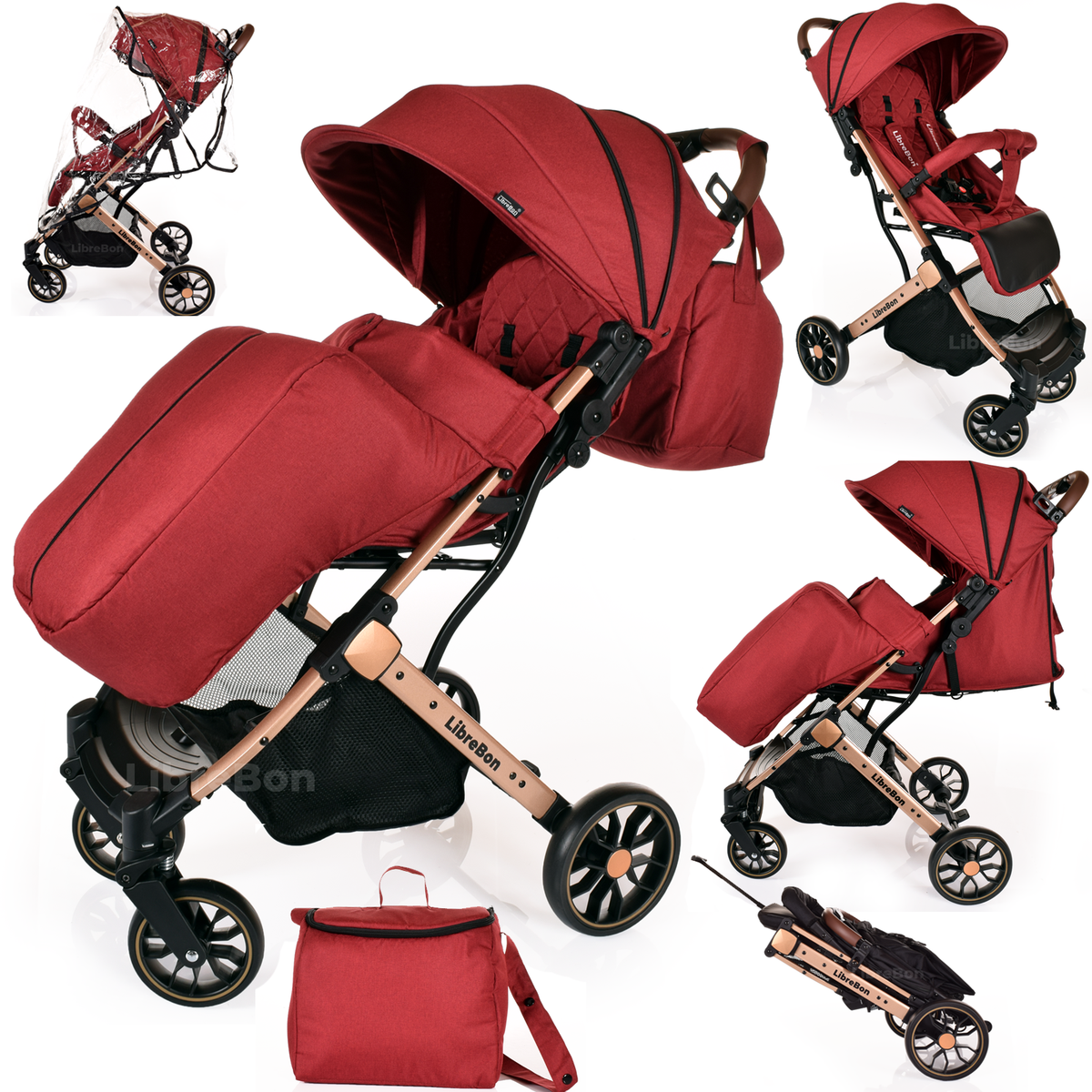 Librebon Lightweight  Baby Stroller Pram Foldable Travel Buggy Four Seasons Pushchair Red