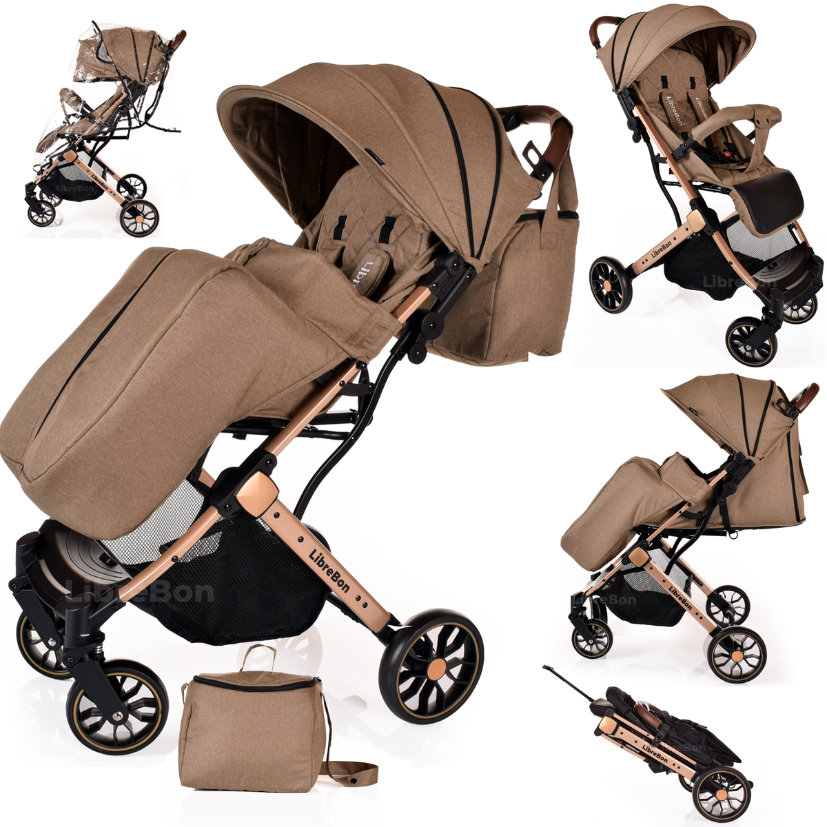 Librebon Lightweight  Baby Stroller Pram Foldable Travel Buggy Four Seasons Pushchair Beige