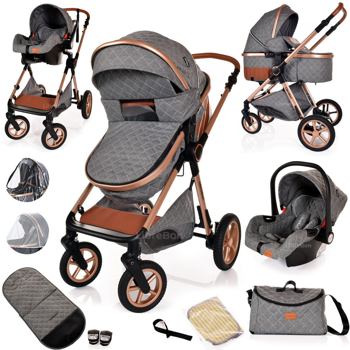 Librebon Pram Buggy Travel System With Car Seat  Grey