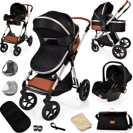 Librebon Baby Pram Buggy Travel System With Car Seat Black Silver