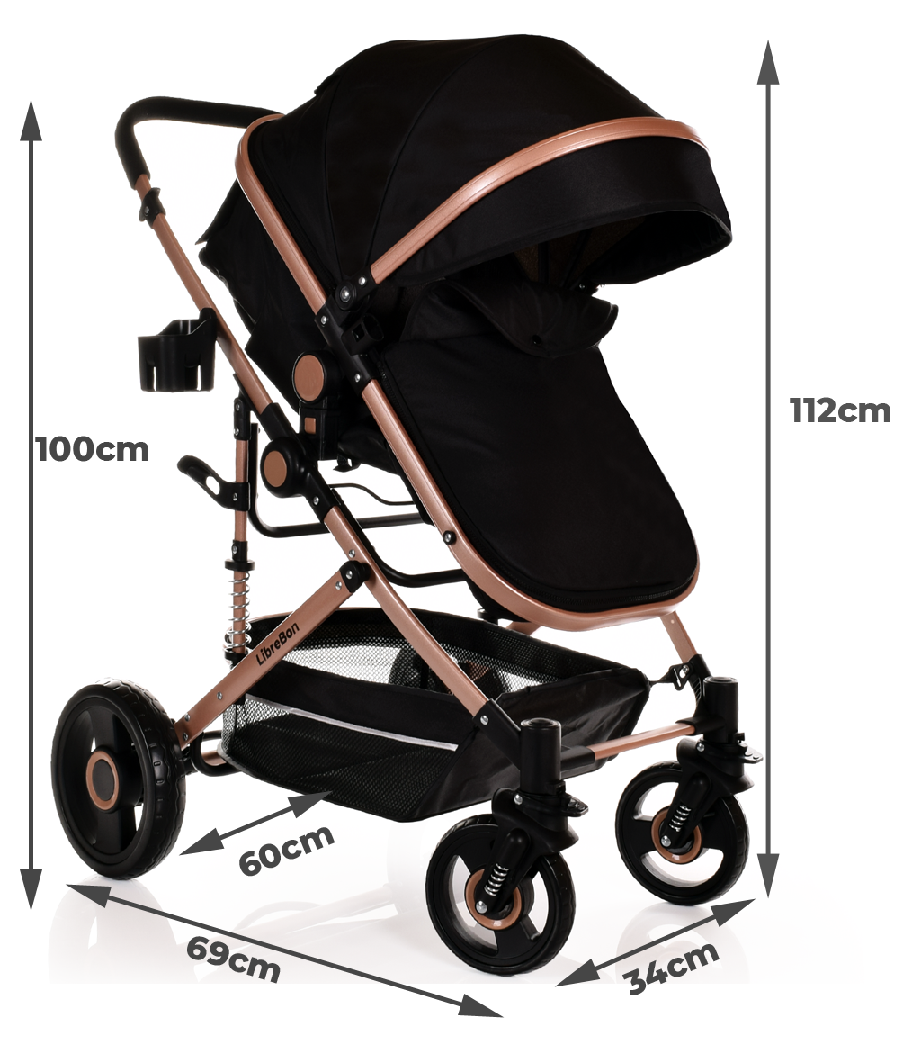 Librebon Baby Pram  Pushchair Buggy 3 in 1 Travel System With Car Seat Black