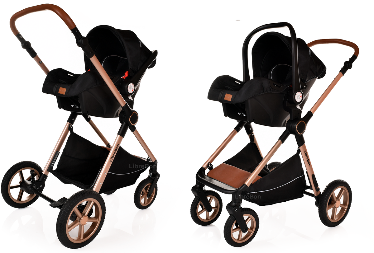 Librebon Baby Pram Pushchair Foldable Buggy Travel System With Car Seat From Birth Blue Gold