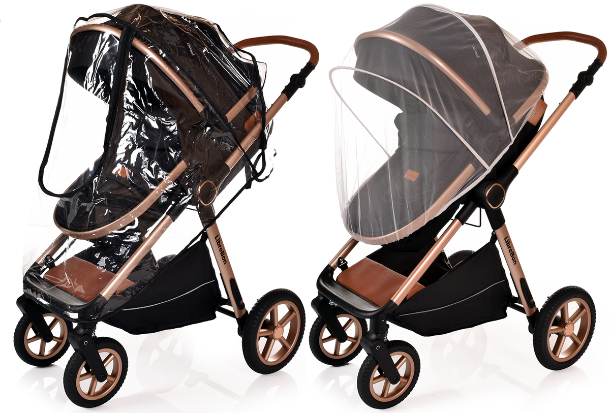 Librebon Baby Pram Pushchair Foldable Buggy Travel System With Car Seat From Birth Blue Gold