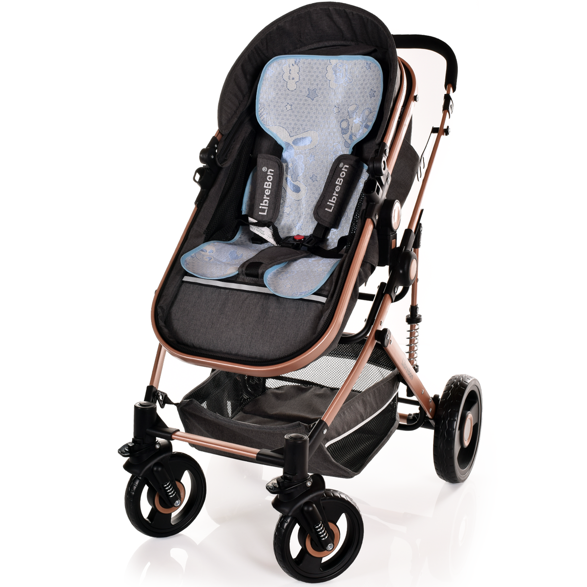 Librebon Baby Pram  Pushchair Buggy 3 in 1 Travel System With Car Seat Black Silver